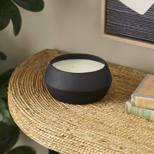 Ivory and Iris 30oz. Black with White Wax 3 Wick Creamy Vanilla Swirl Scented Textured Metal Candle